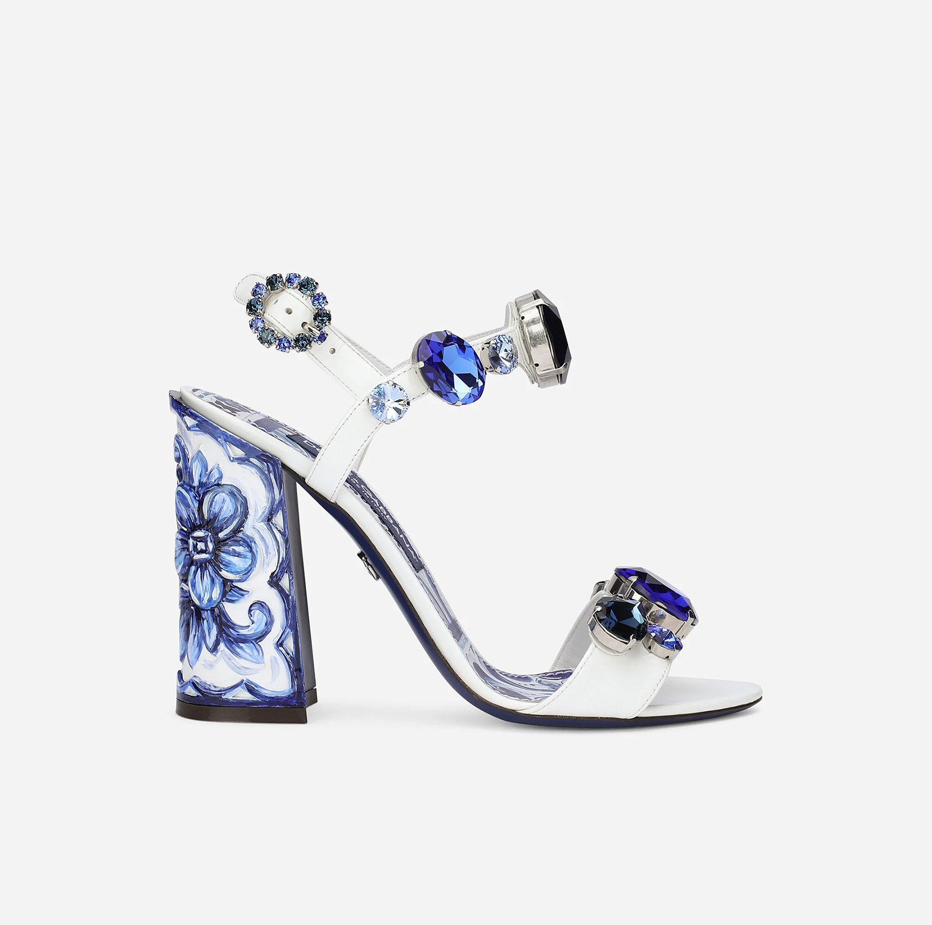 PATENT LEATHER SANDALS WITH EMBROIDERY AND PAINTED HEEL