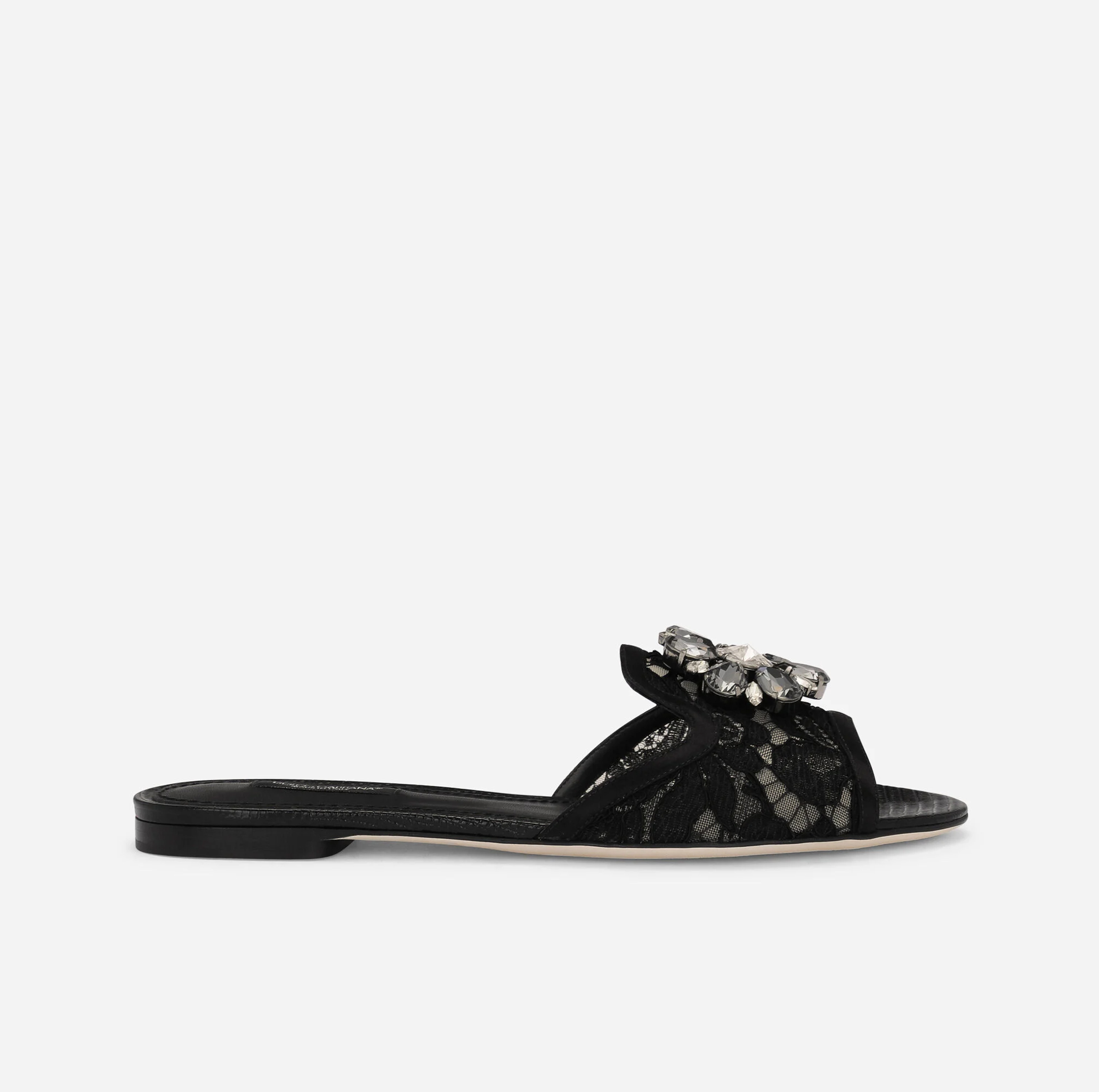 LACE RAINBOW SLIDES WITH BROOCH DETAILING