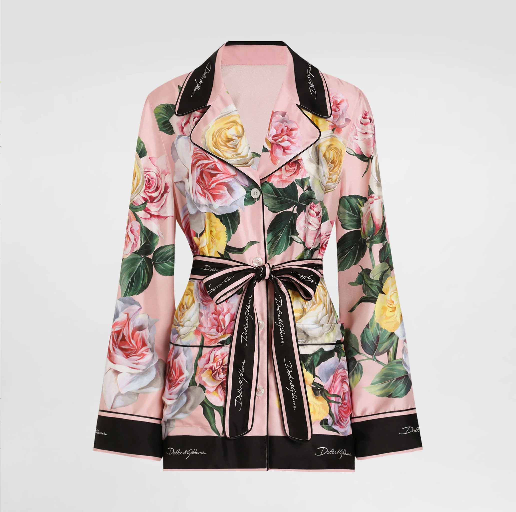 TWILL PAJAMA SHIRT WITH ROSE AND PEONY PRINT