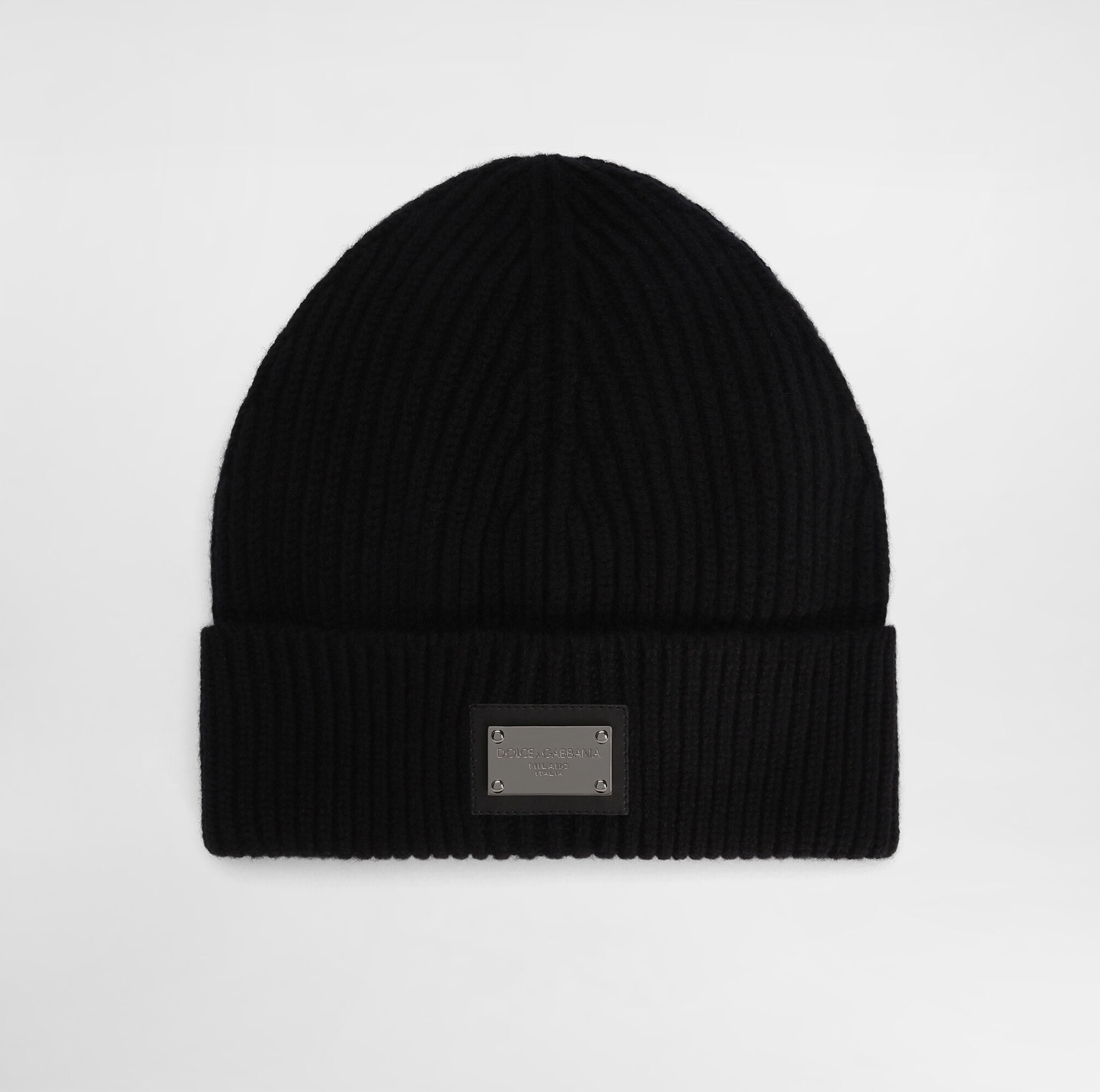 CASHMERE AND WOOL HAT WITH BRANDED TAG - Black