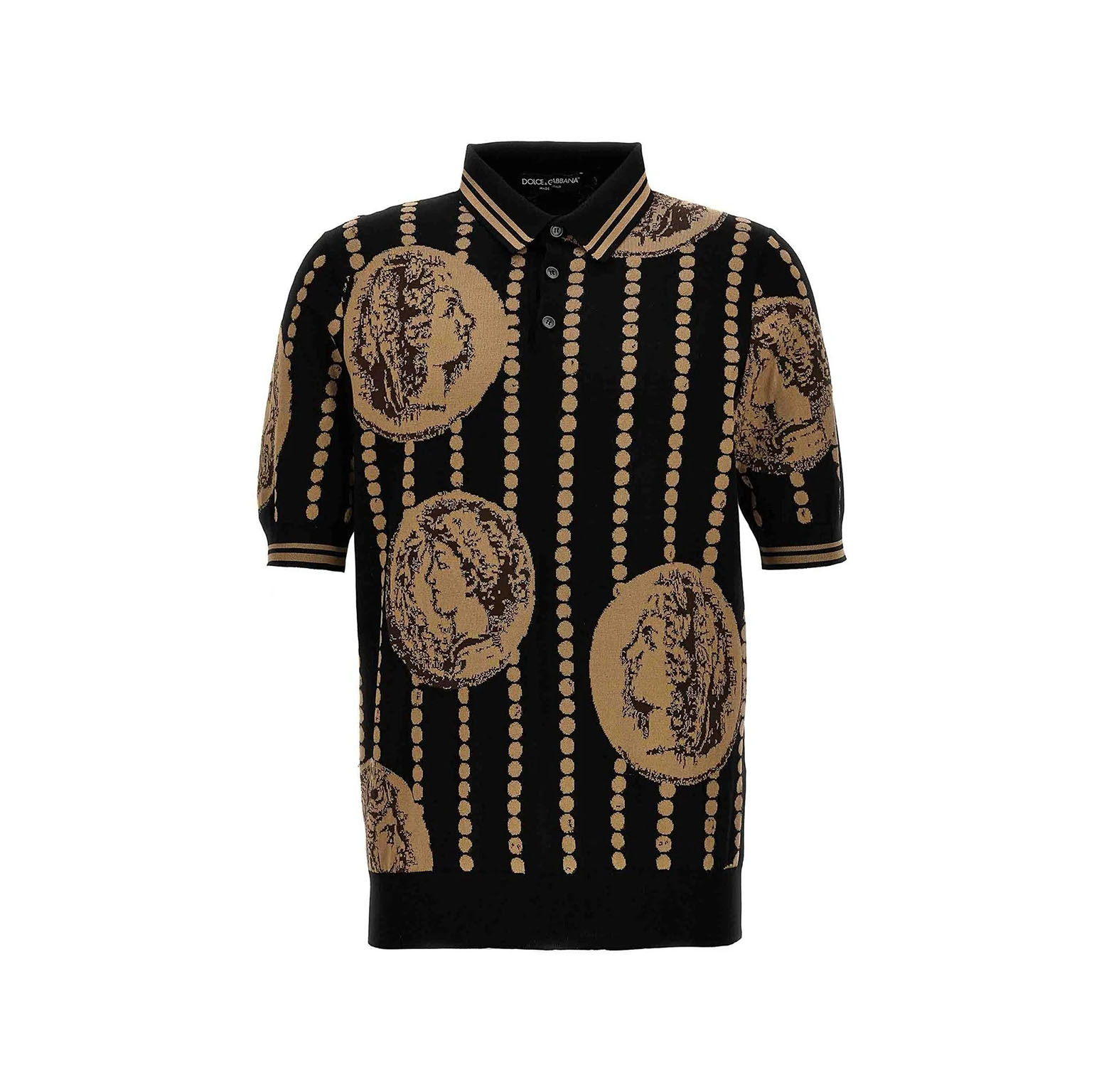 MEN'S ROMA COIN SILK POLO SHIRT IN BLACK