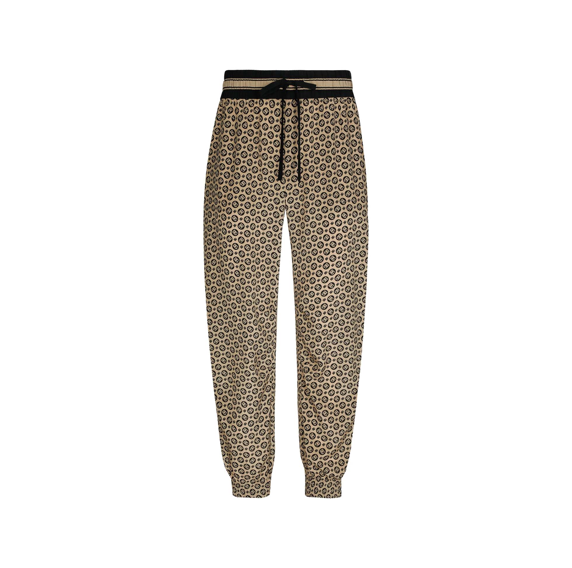 MONOGRAM-PATTERN PRINT SILK TROUSERS