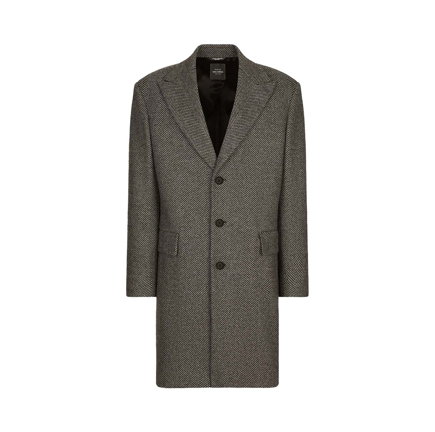 SINGLE-BREASTED HERRINGBONE WOOL JERSEY COAT