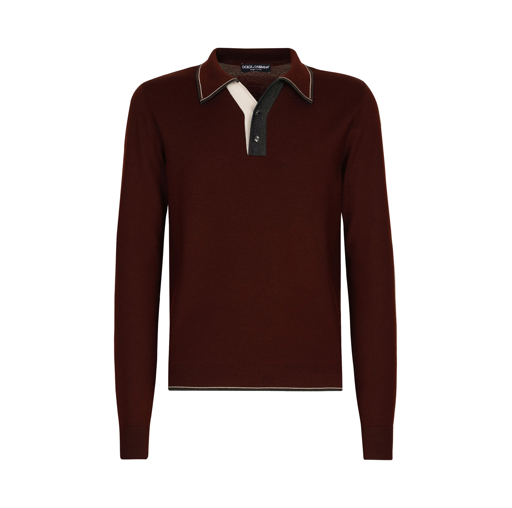 CONTRASTING-BORDER VIRGIN-WOOL POLO TOP