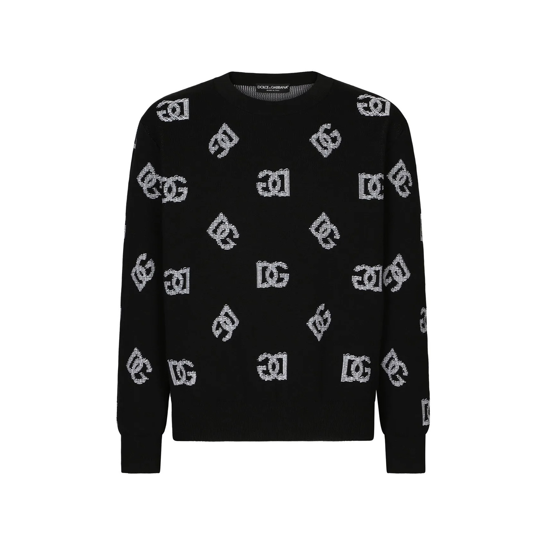 ROUND-NECK TECHNICAL JACQUARD SWEATER WITH DG DETAILING