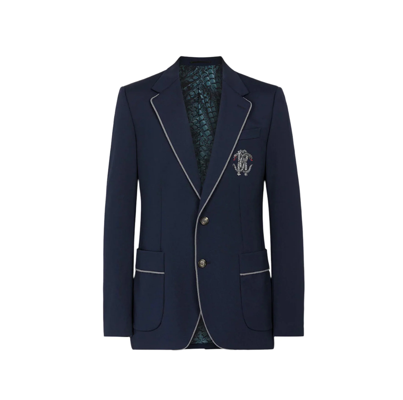 EMBROIDERED-MONOGRAM SINGLE BREASTED BLAZER