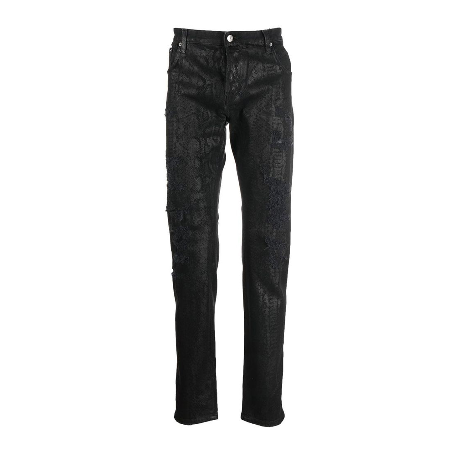 BLACK SNAKESKIN-EFFECT JEANS