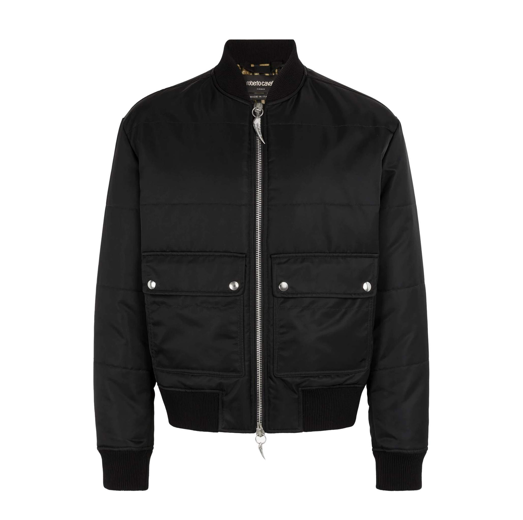 TIGER TOOTH-MOTIF BOMBER JACKET IN BLACK