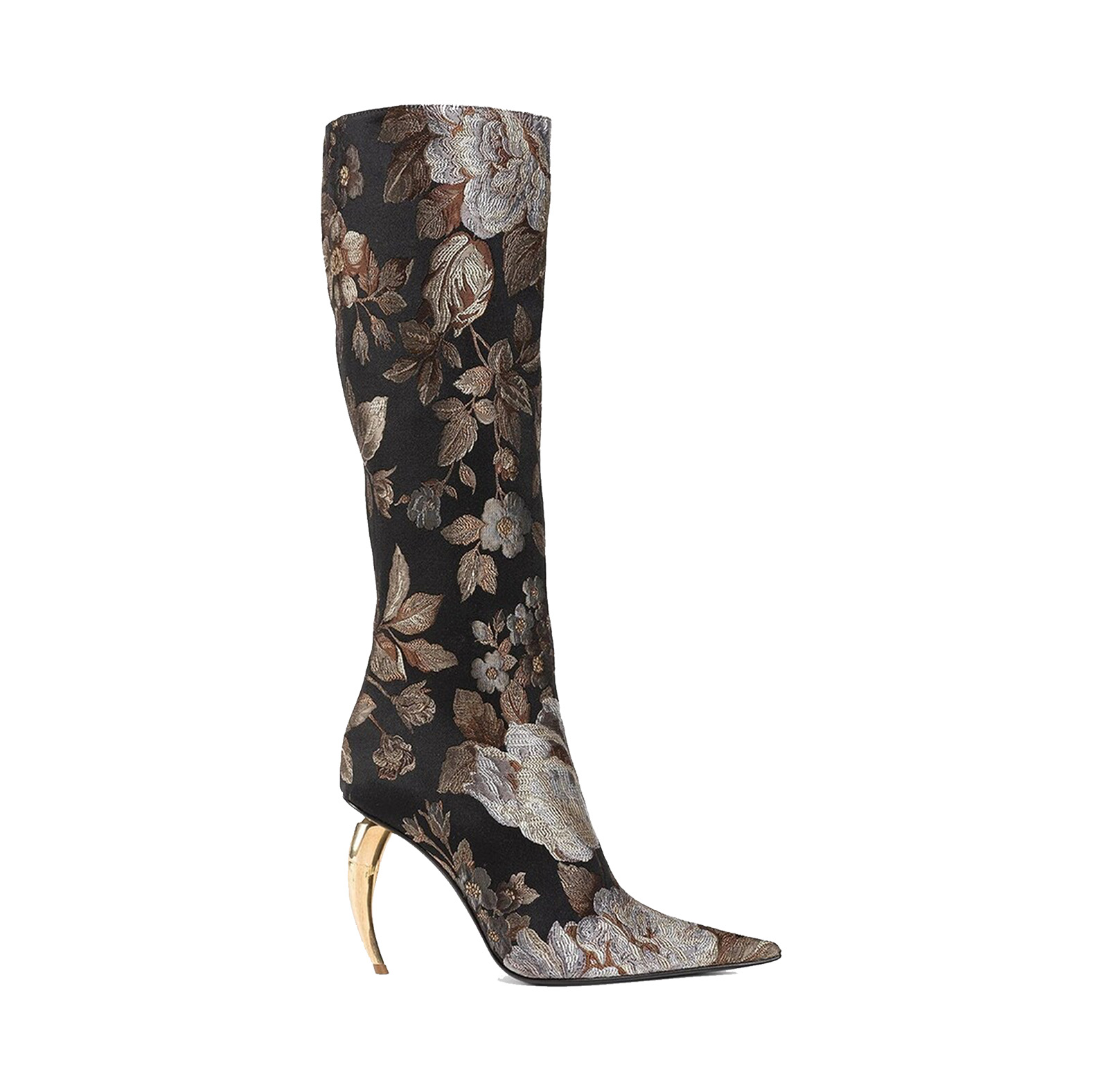 105 FLORAL-BROCADE TIGER TOOTH KNEE-HIGH BOOTS