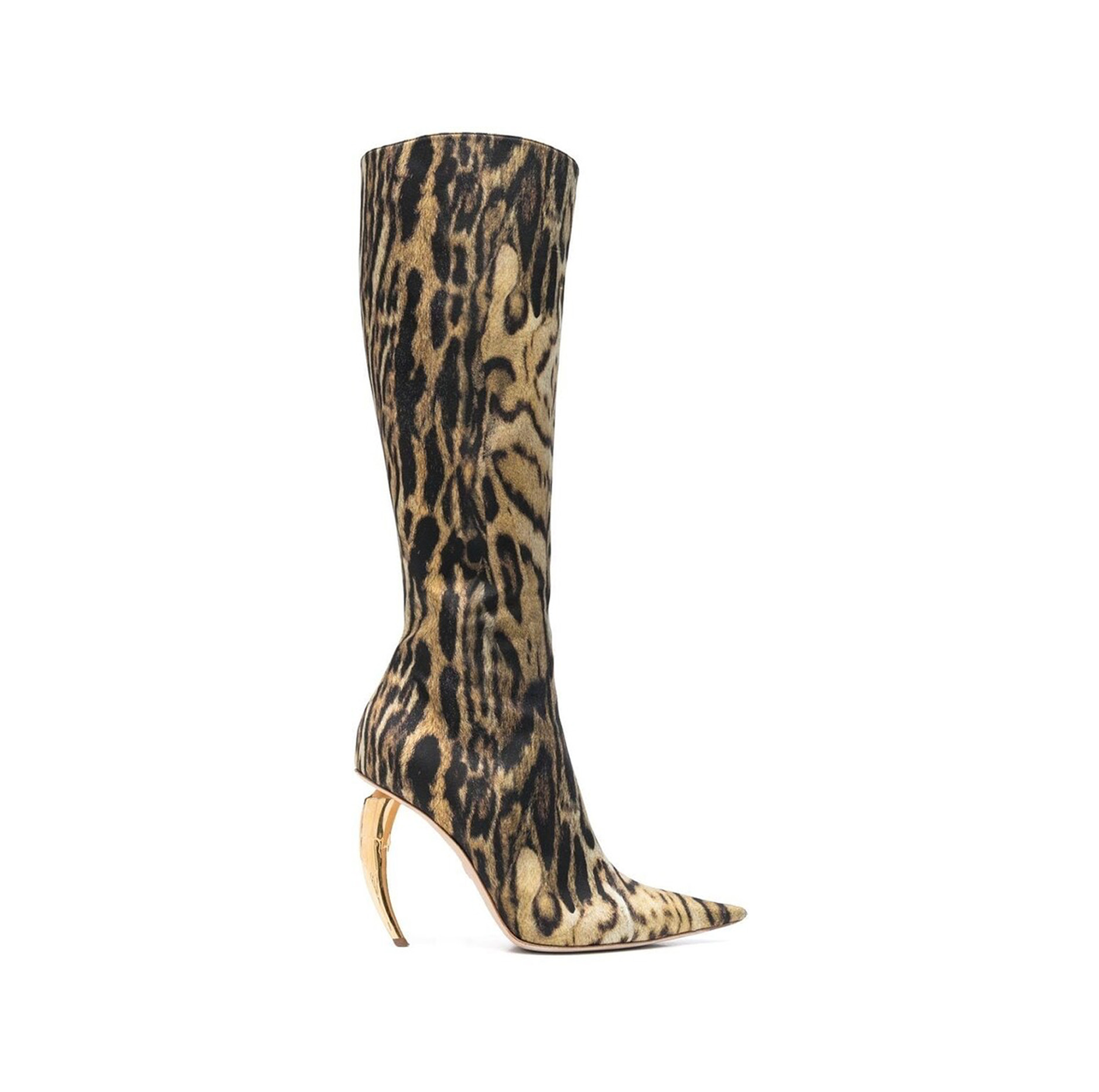 OCELOT-PRINT TIGER TOOTH KNEE HIGH BOOTS