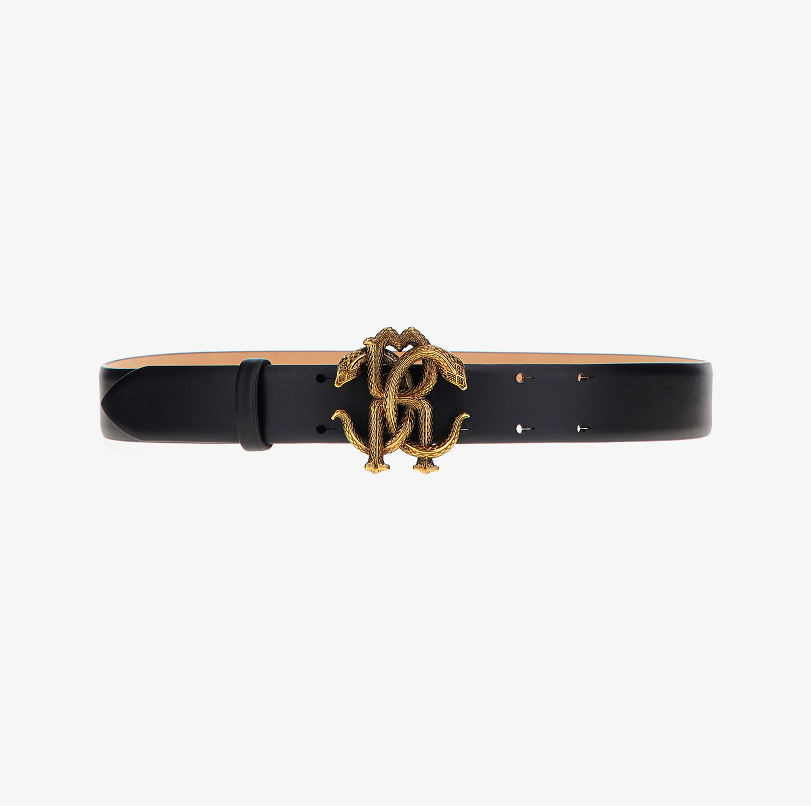 LEATHER BELT WITH MONOGRAM MIRROR SNAKE