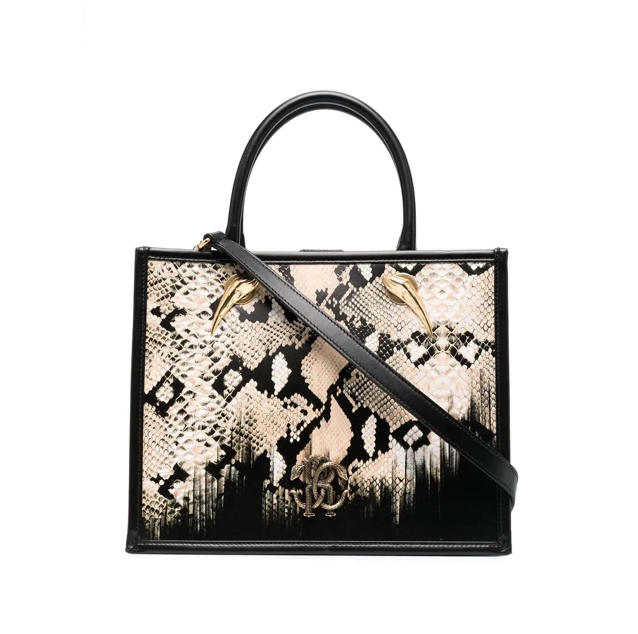 SNAKESKIN-PRINT LEATHER TOTE BAG