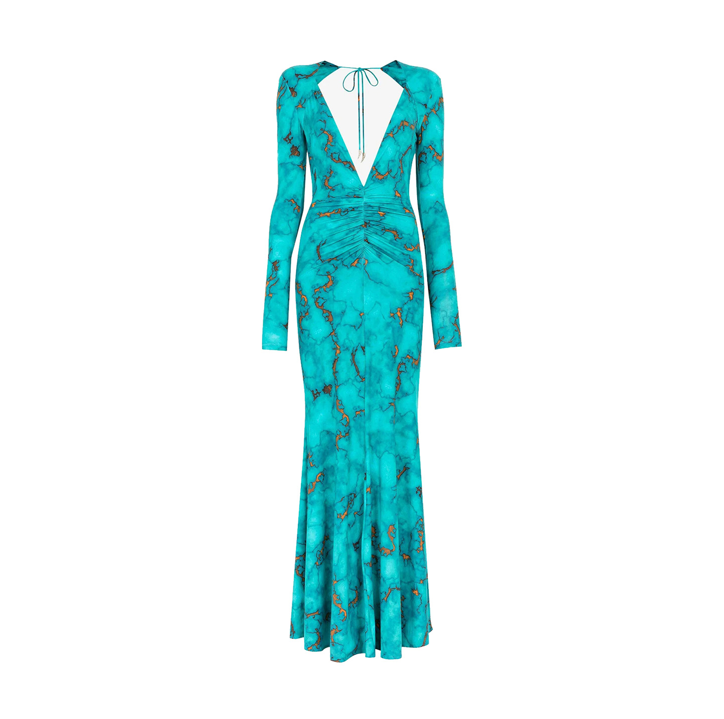 RUCHED MARBLE-PRINT DRESS