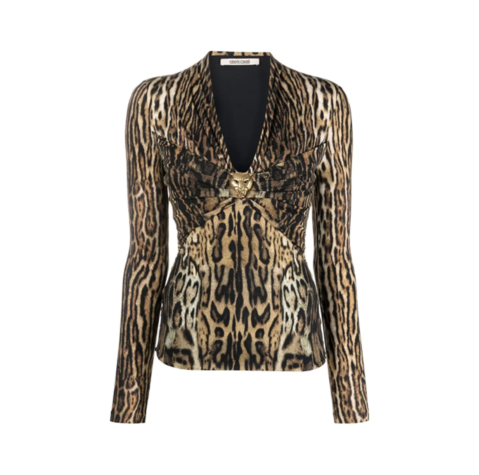 LEOPARD-PRINT GATHERED LONG-SLEEVE TOP IN NEUTRO