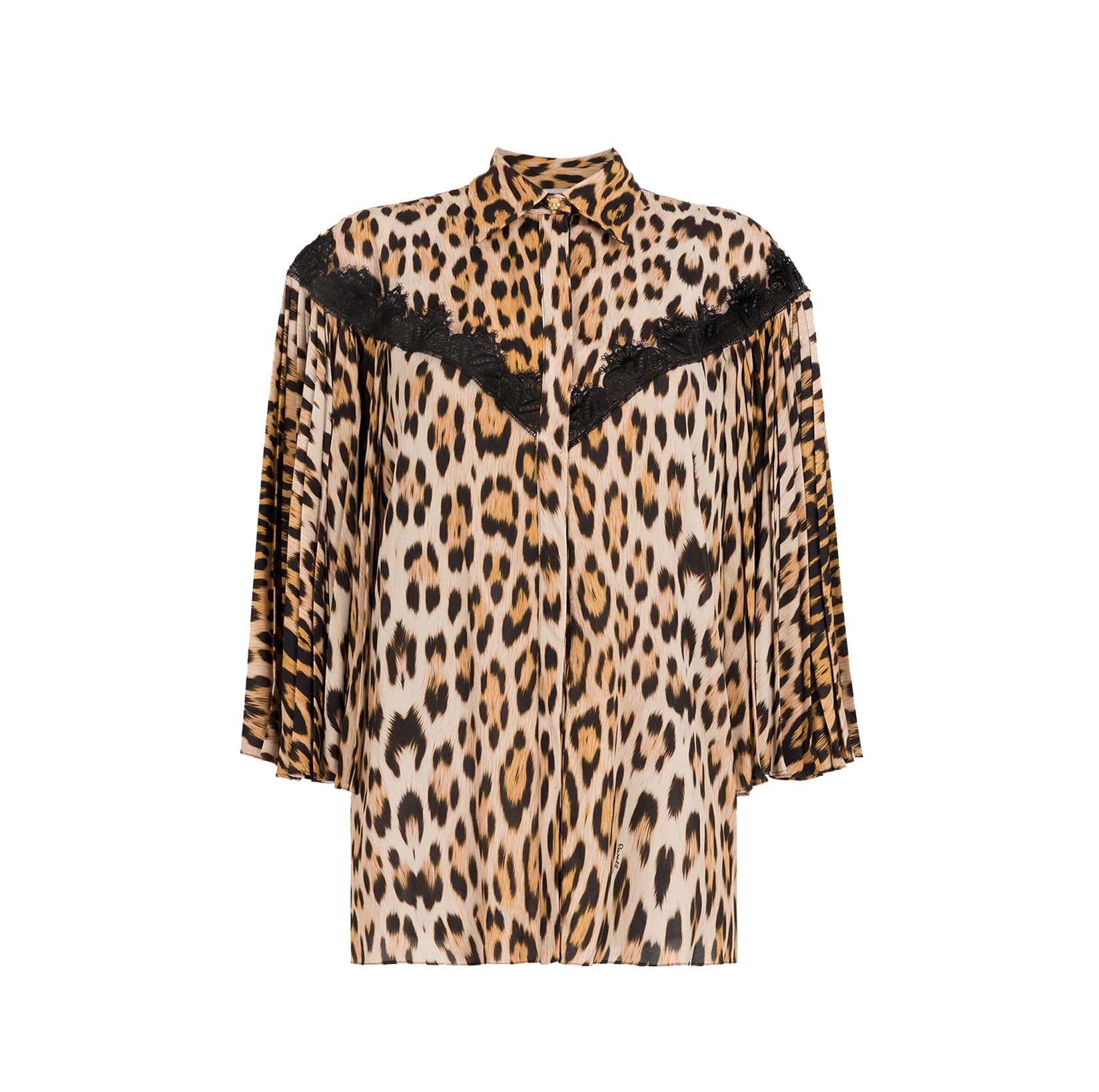 LACE-DETAILED LEOPARD-PRINT SHIRT