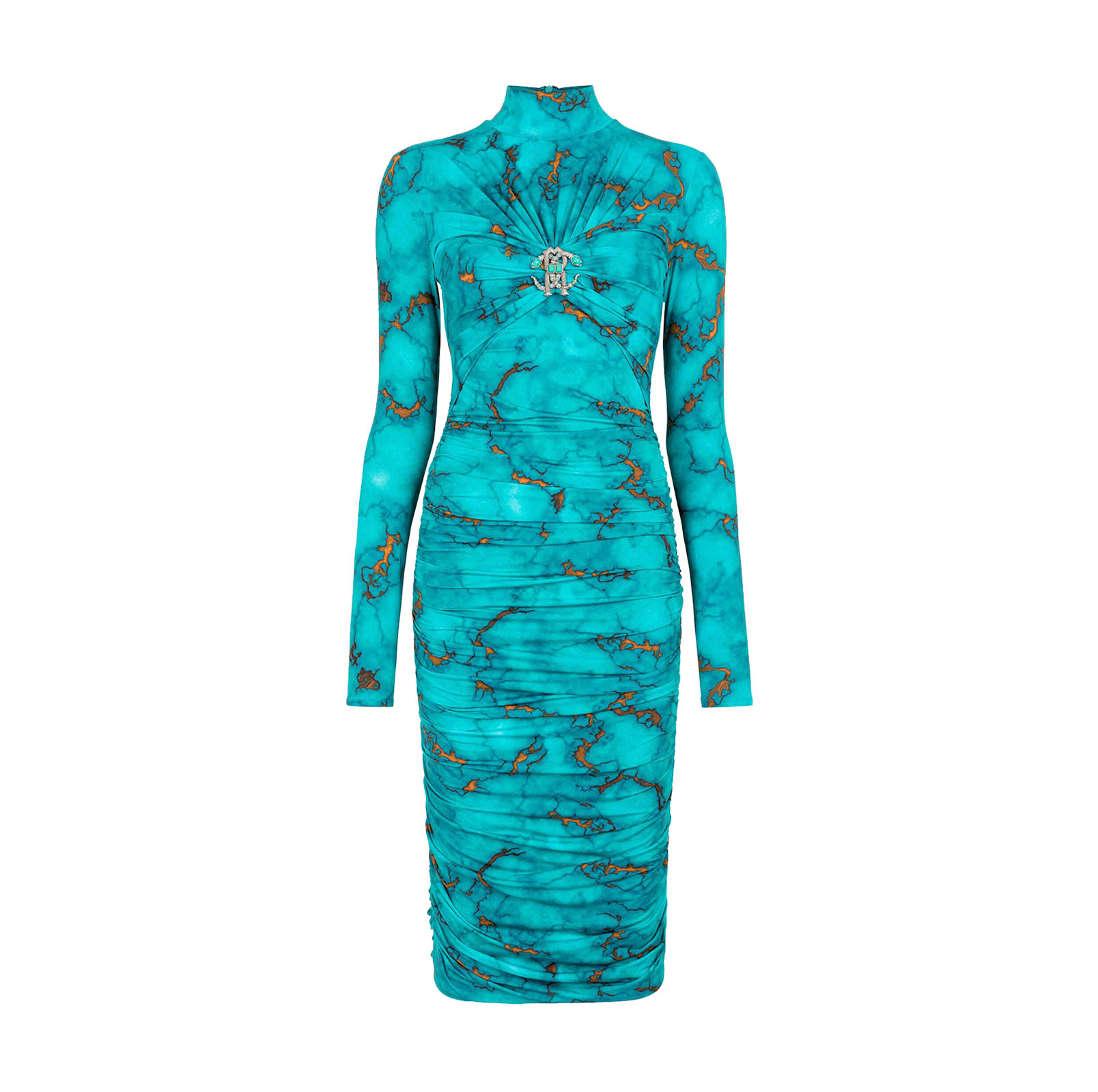 MARBLE-PRINT BODYCON MIDI DRESS
