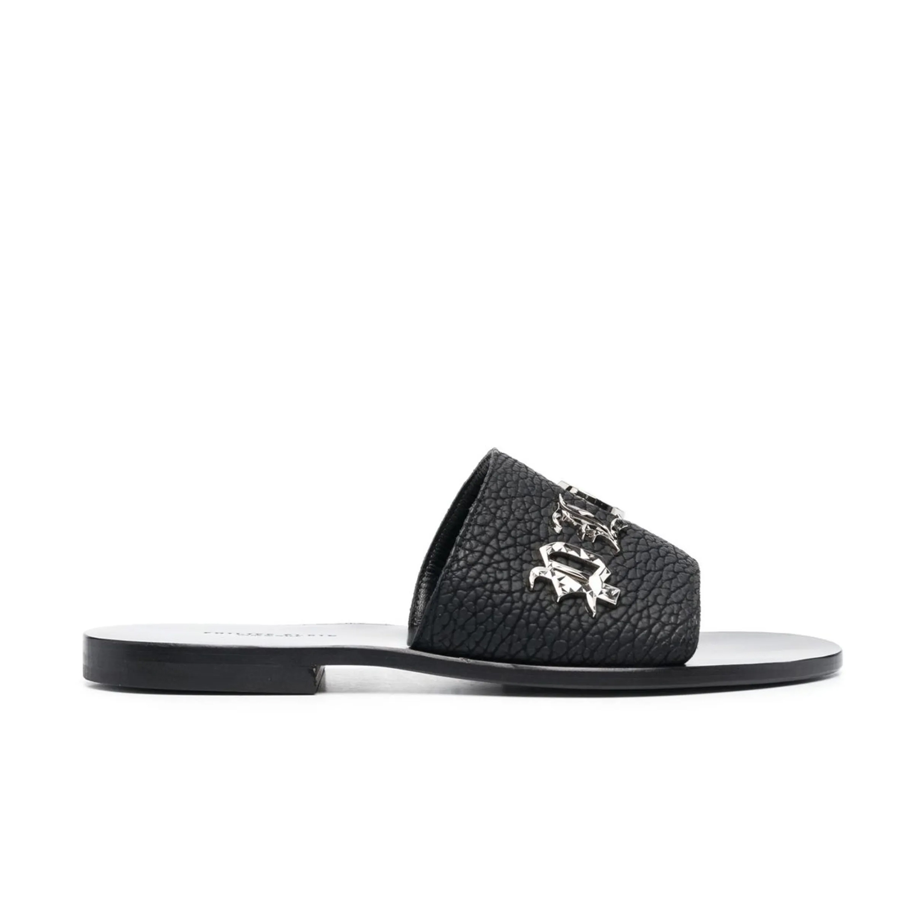 LOGO-LETTERING LEATHER SLIDES