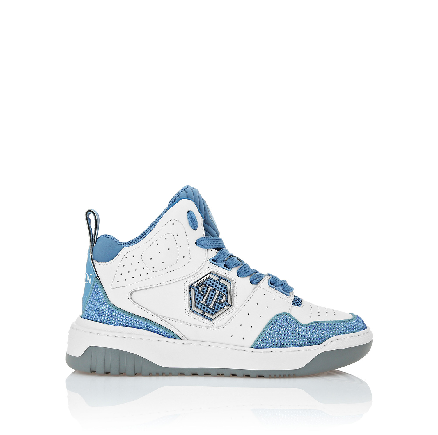 MIX LEATHER HI-TOP SNEAKERS CRYSTAL