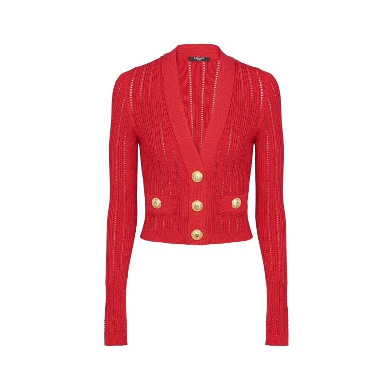 RED V-NECK CROP CARDIGAN