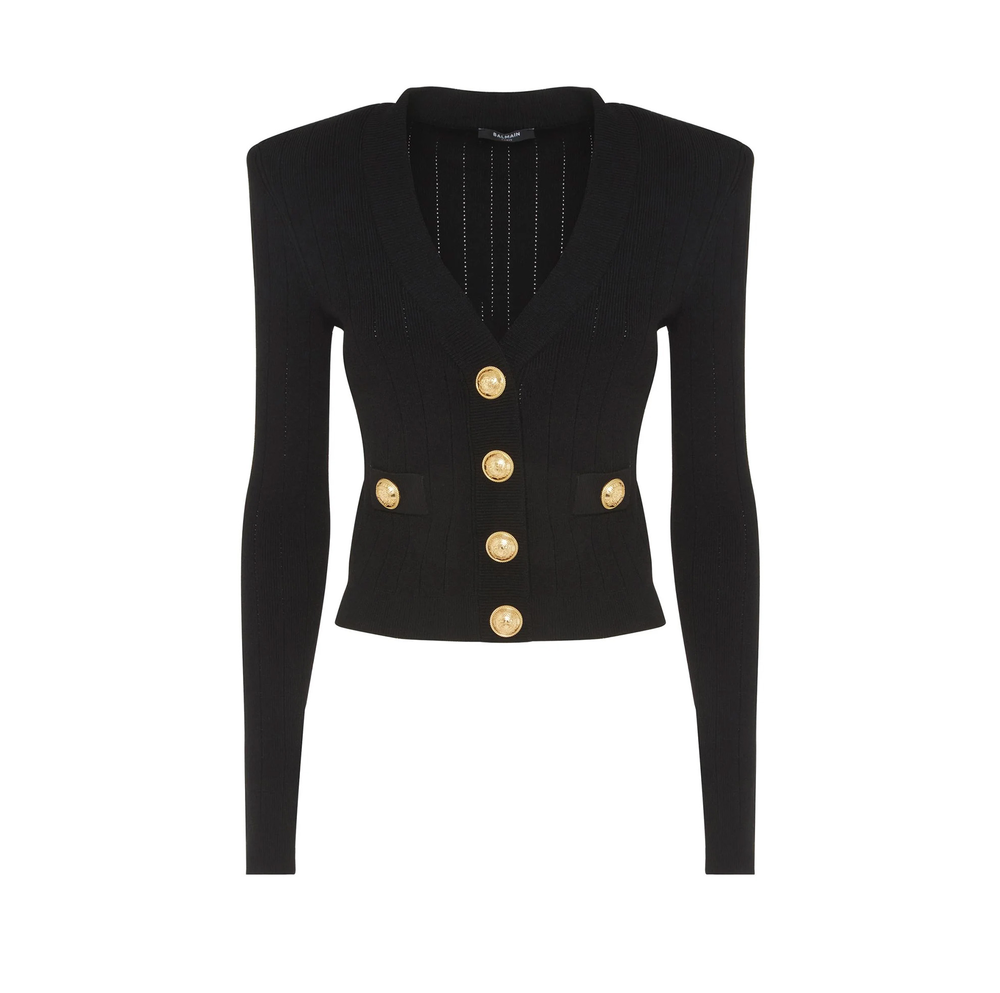 BLACK FABRIC CROP CARDIGAN