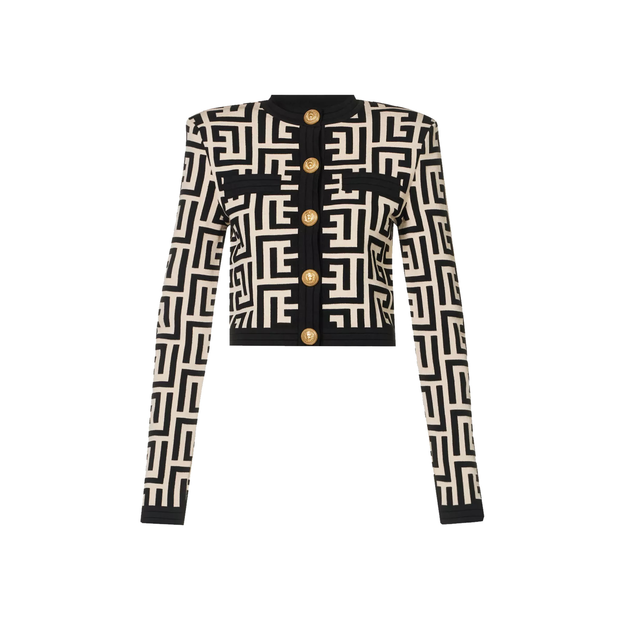 MONOGRAM-PRINT CROPPED WOOL-BLEND CARDIGAN