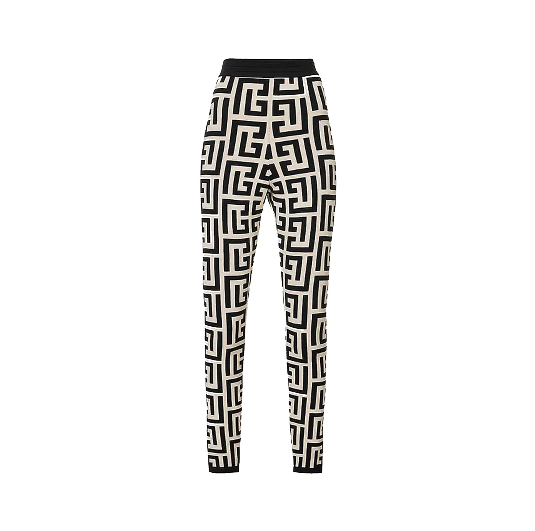 BLACK ECRU LOGO JACQUARD WOOL LEGGINGS