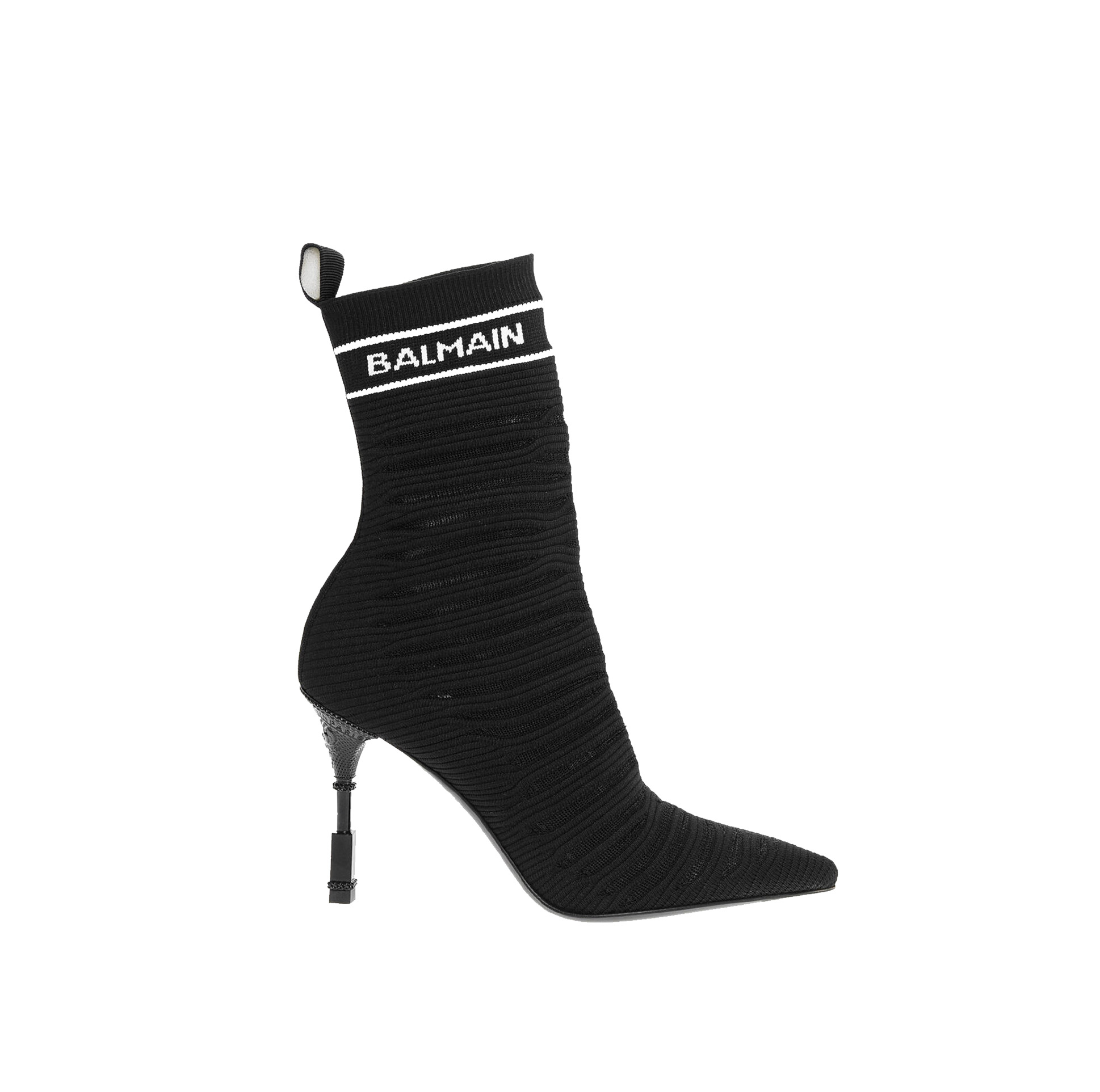SOCK HEELED BOOTS WITH LOGO PRINT