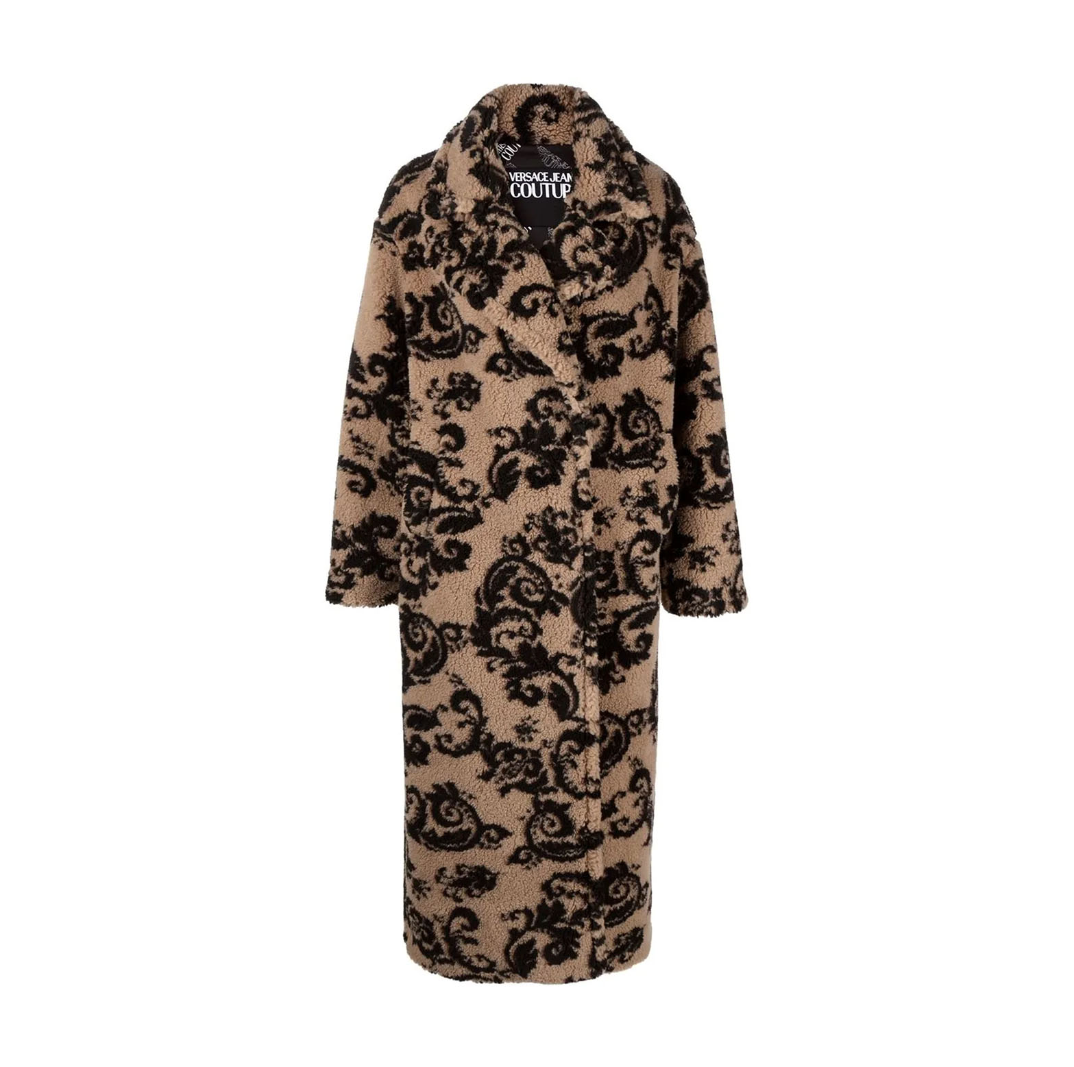 BAROQUE-PRINT FAUX-FUR COAT IN BRAUN