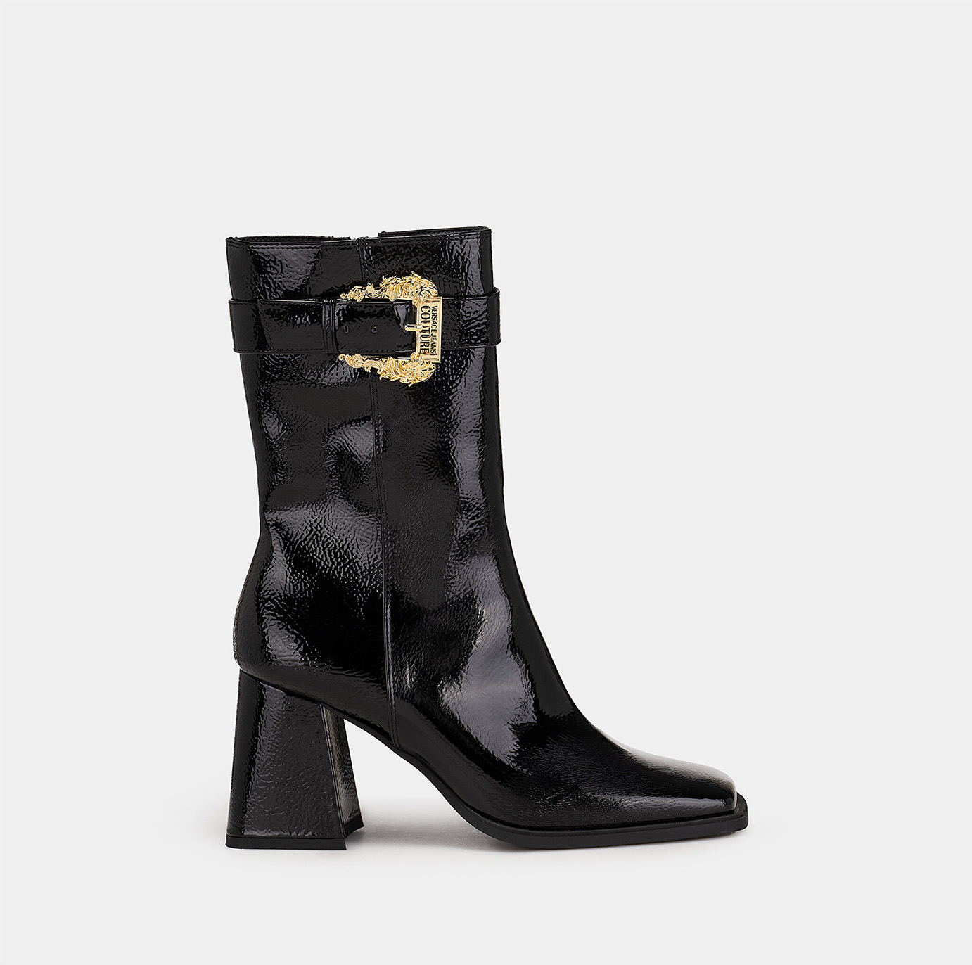 JEANS PATENT ANKLE BOOTS BLACK
