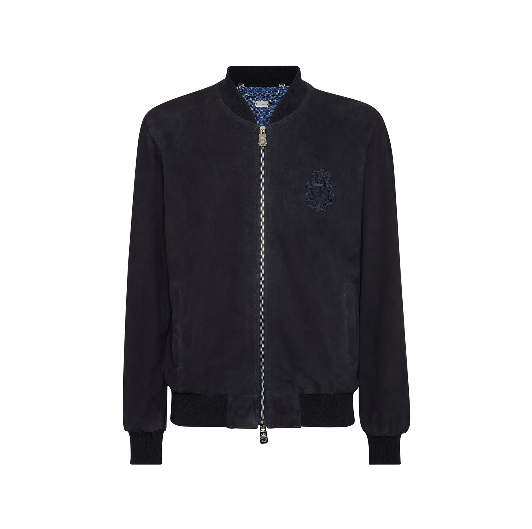 CREST-EMBROIDERED SUEDE BOMBER JACKET