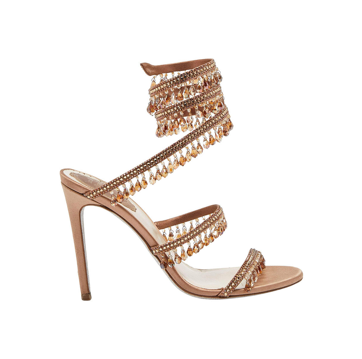 SATIN CRYSTAL EMBELLISHED CHANDELIER ANKLE WRAP SANDALS