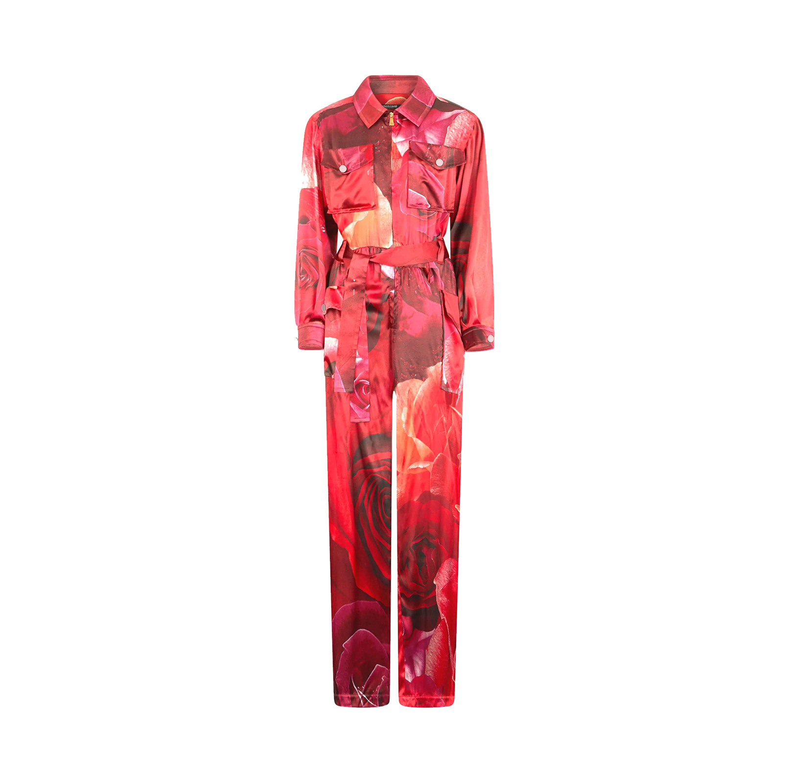 ROSE-PRINT SHIRT-STYLE JUMPSUIT