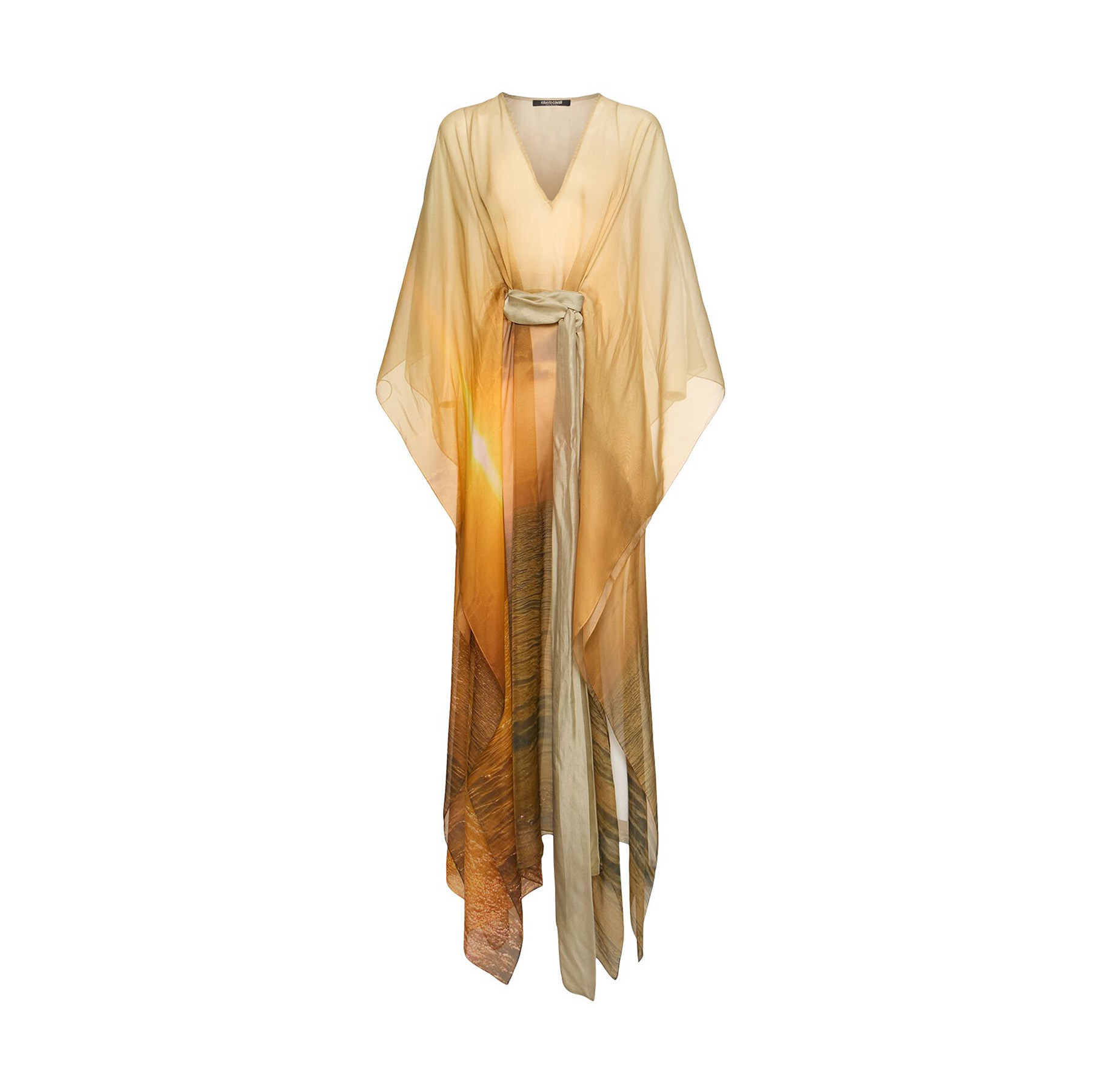 PRINTED SILK CHIFFON LONG CAFTAN DRESS